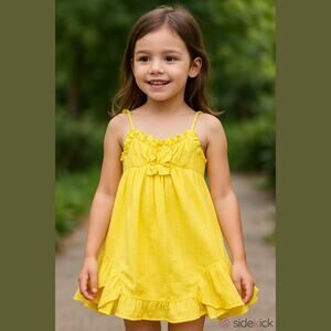 Emily West Girls Dress Size 12 Yellow Ruffle Silver Metallic Ruffly‎ Sleeveless